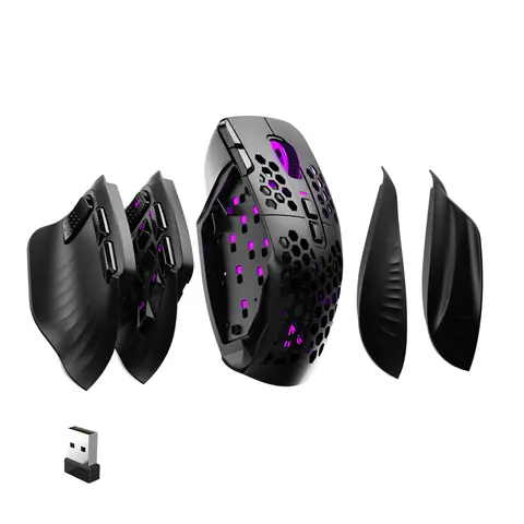 [New]SOLAKAKA SM809 Pro Ergonomic MMO Gaming Mouse, 9 Side Buttons, 16 Programmable Macros, 24000 DPI RGB, Black, Backlit, Wireless Gaming Mouse, Ergonomic Attachments Mouse