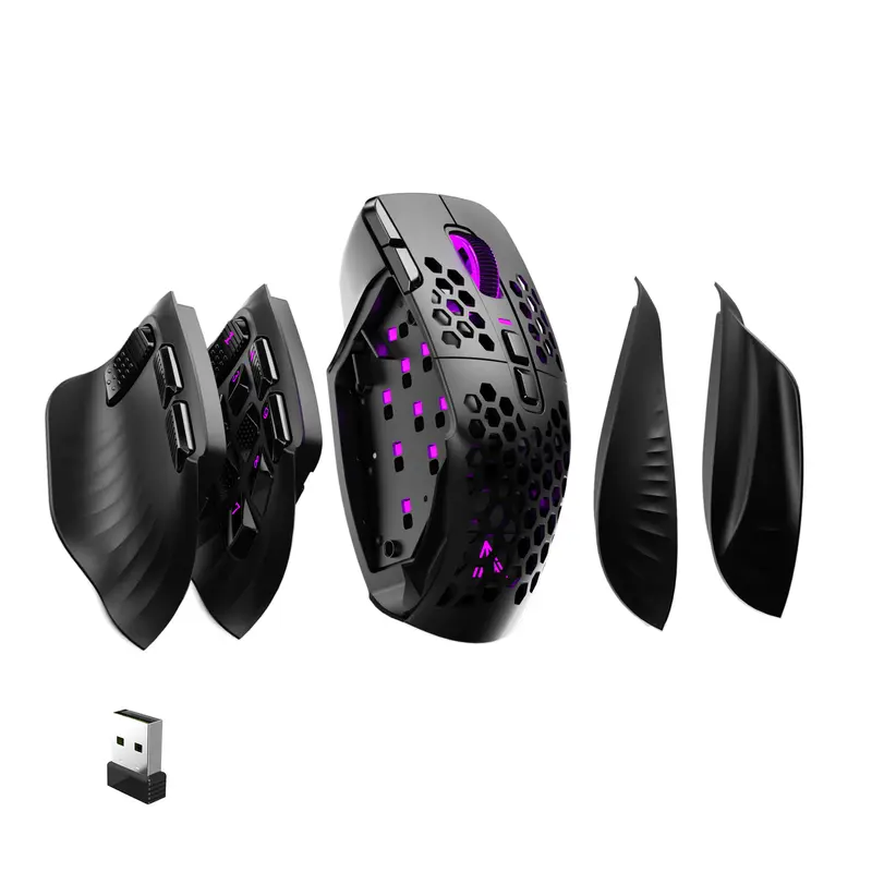 [New]SOLAKAKA SM809 Pro Ergonomic MMO Gaming Mouse, 9 Side Buttons, 16 Programmable Macros, 24000 DPI RGB, Black, Backlit, Wireless Gaming Mouse, Ergonomic Attachments Mouse