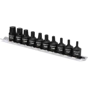 10-Piece 3/8" Drive Low Torx Bit Set, Includes Rail, CR-MO, Designed for Use