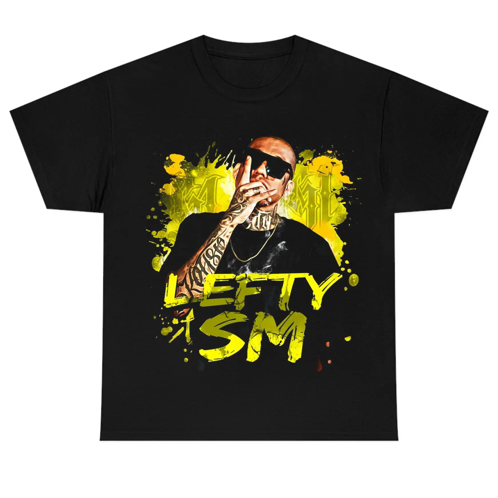 Women's Cotton Round Neck Short-Sleeve Fitted Casual Graphic T-Shirt, Lefty Print SM Soy Mexa Urban Culture Digital Print Basics Clothes, Size 5XL HY4753
