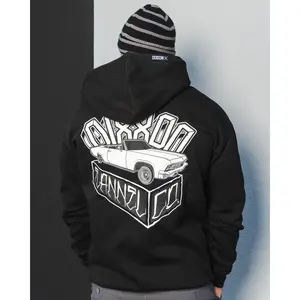 White Block Zip Up Hoodie - Black