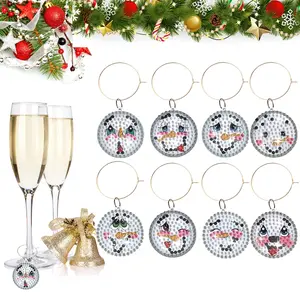 8pcs DIY Christmas Diamond Painting Wine Glass Charms for Drinks Acrylic Double Sided Crystal Rhinestone Drink Markers Diamond Art Christmas Decoratioin for Cups, Xmas Gifts for Friends and Family, Suitable for Wedding, Christmas, New Year Party Decor