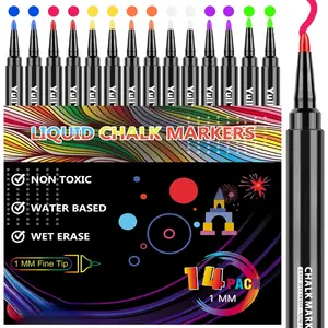 Chalk Markers - Fine Tip Wet Erase Markers, Liquid Chalk Pens for Chalkboard, First & Last Day of School Board, Window, Glass, Mirror (14 Pack)
