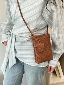 Woven PU Phone Crossbody Bag, Mini Shoulder Bag with Charm, Lightweight Everyday/travel Bag, #wovenphonebag #minicrossbodybag