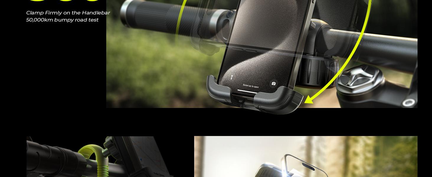 Bike Phone Holder with Easy Install Shockproof Silicone Fits 4.7-6.8 Inch Phones Compatible with Bicycles eBikes Scooters Mountain Bikes and Motorcycles Secure Grip Quick Installation - Smartphone