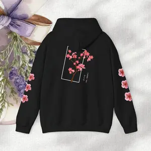 Floral Cherry Flowers Hoodie - Spring Blossom Sweatshirt, Botanical Garden Pullover, Nature Lover Hooded Jumper, Cherry Blossom Floral
