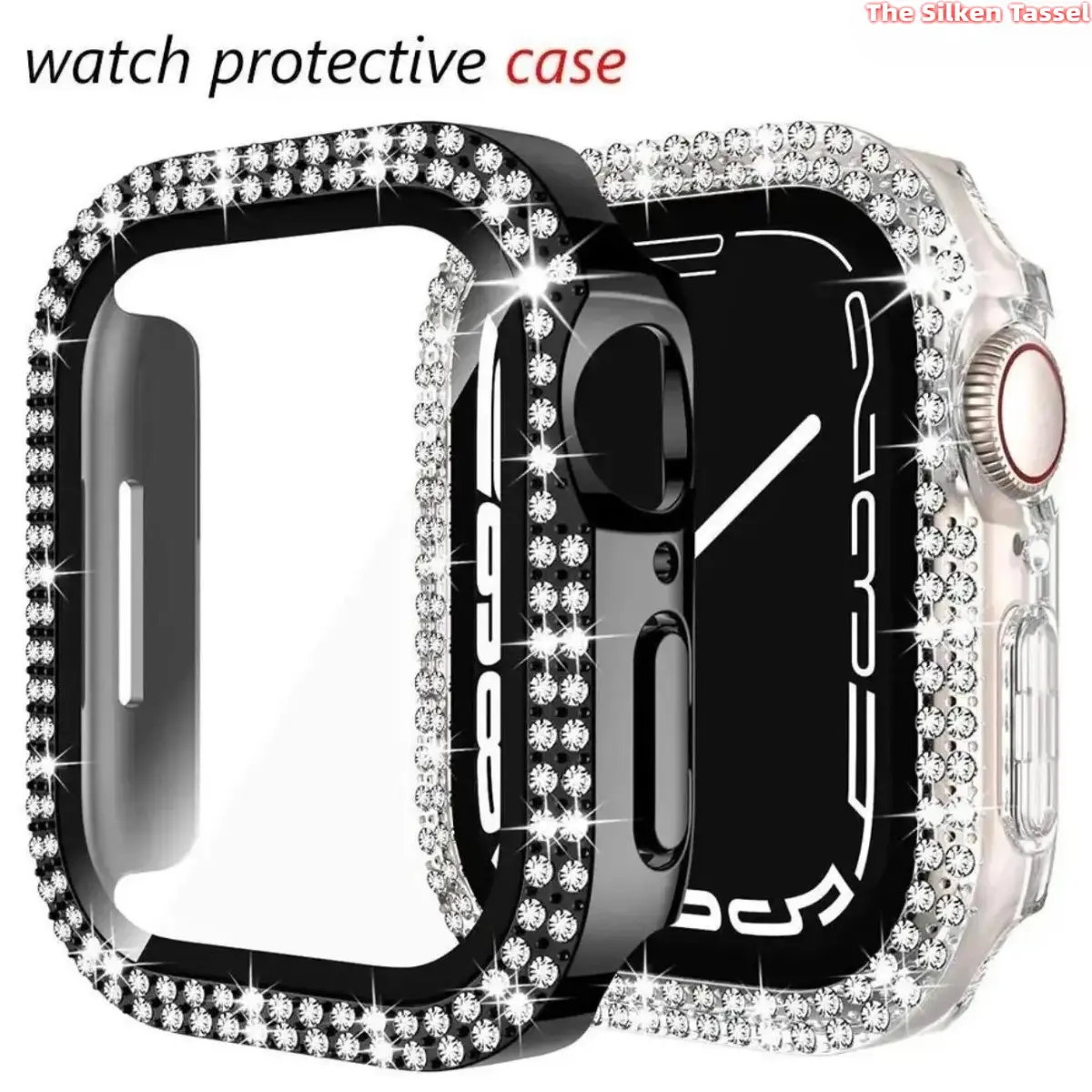 Sparkling Diamond Watch Case, Shockproof Full Coverage Protector, Integrated Tempered Glass Bezel, Dazzling Fashion Accessory Compatible with Apple Watch Series 3 To 9 And SE in 38mm To 45mm for Daily Use Wearable Protective