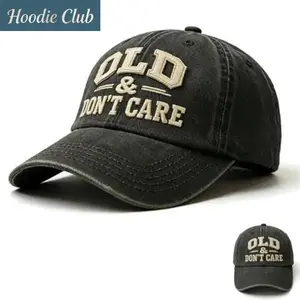 Vintage Dad-Hat Style Baseball Cap, Washed Cotton with Funny Old & Don't Care Slogan, Adjustable for Everyday Wear