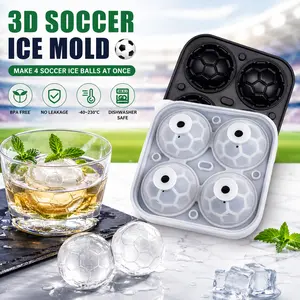 3D Soccer Ice Cube Tray , Admaison Ice Ball Cube Mold with Funnel for Cocktails, Bourbon,Brandy, Whiskey Gifts for Men, Silicone Fun Shapes Black
