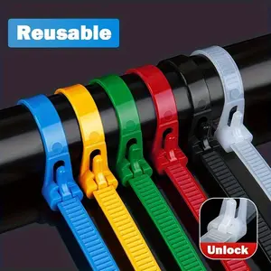 100pcs Reusable Cable Ties, Self-locking Plastic Nylon Cable Tie, Slipknot Cable Organizer, Cable Lock Ties, Binders, Mixed Colors, Wire