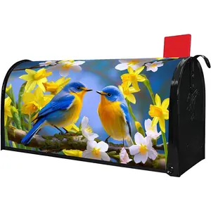 Spring Bluebird Mailbox Covers, Magnetic Post Box Cover Wraps Standard Size 21x18 Inches for Garden Yard Decor