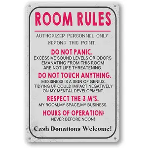 Room Rules Sign For Bedroom Gaming Room Door Decor Dorm Wall  Cool Things Funny Metal Tin Signs 12 X 8 In