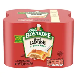 Chef Boyardee Beef Ravioli 15oz Cans (4 Pack) – Pasta Filled with Savory Beef in Rich Tomato Sauce, Ready-to-Eat Meal Food Instant