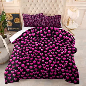 3pcs Valentine's Skull Heart Punk Quilt Set, Soft Comfortable Summer Quilted Blanket with 2 Pillow Cases for Home & Dorm Use