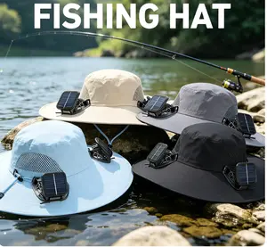 A breathable fishing hat suitable for outdoor activities and work in summer. Equipped with a fan. Suitable for both men and women, with a wide brim. Windproof and water-resistant. Has cooling and sun protection functions.