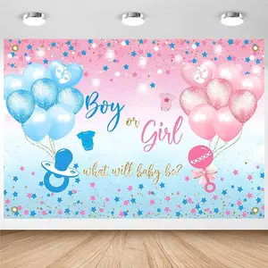 Gender Reveal Backdrop Boy or Girl Sign Banner Blue and  Stars Dots Balloon Theme  Gender Reveal Party Decorations  Shower Party Supplies (82.6 x 59.1 Inch)