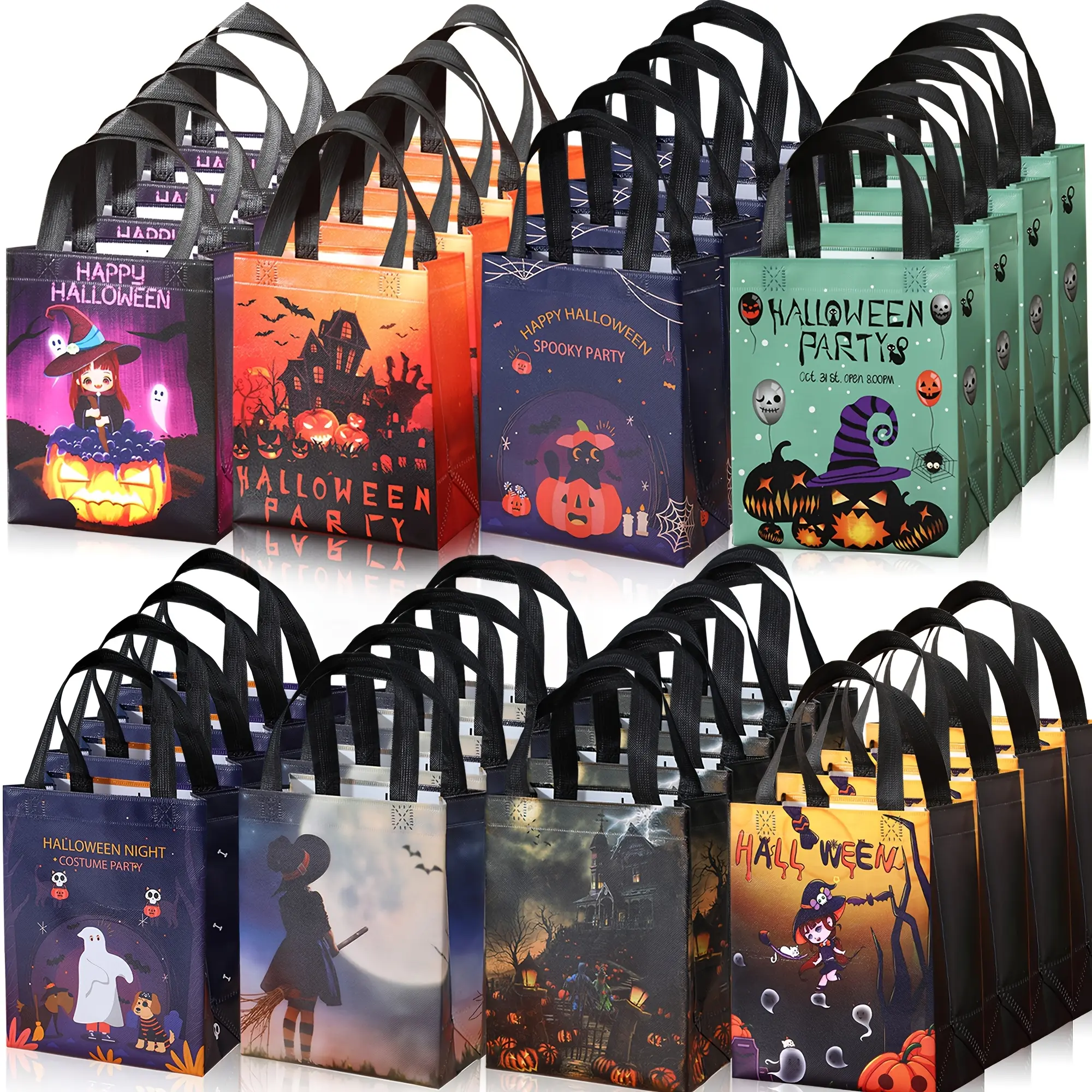 Halloween Gift Bags Set, Mixed Design Trick-Or-Treat Bags, Loot Bags, Party Gift Packs Pumpkin Bat Witch Patterns, Perfect for Party Favors Candy Goodie Bags Party Supplies, Party Favors Assortment, Goodies Set, Gift Bags Bulk