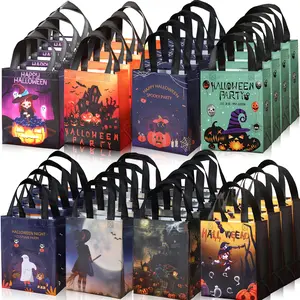 Halloween Gift Bags Set, Mixed Design Trick-Or-Treat Bags, Party Gift Packs Pumpkin Bat Witch Patterns, Perfect for Party Favors Candy Goodie Bags Party Supplies, Party Favors Assortment