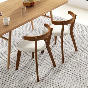 COSTWAY - Wood Dining Chair Set of 2 with Padded Seat and Curved Back-Walnut COSTWAY - Wood Dining Chair Set of 2 with Padded Seat and Curved Back-Walnut
