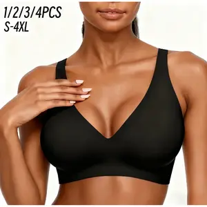 1--3PCS Jelly Wireless Womens Comfortable Wireless Bras Push Up Bralettes Seamless Tshirts Bras Deep V Everyday Bras S 4XL