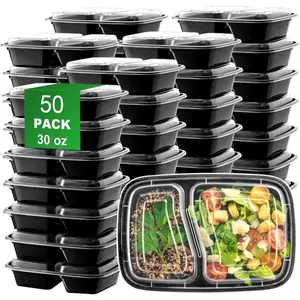 Meal Prep Containers 50 Pack 2-Compartment Disposable Tableware Take Out Food Storage Containers with Leakproof Lids, BPA Free Plastic To Go Lunch Boxes, Microwave/Dishwasher/Freezer Safe