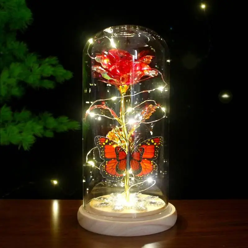 Valentine's Day Gift Eternal Rose Flower Light Up Rose in Dome with Butterfly for Her Mom Dad Girlfriend Boyfriend Daughter Sister