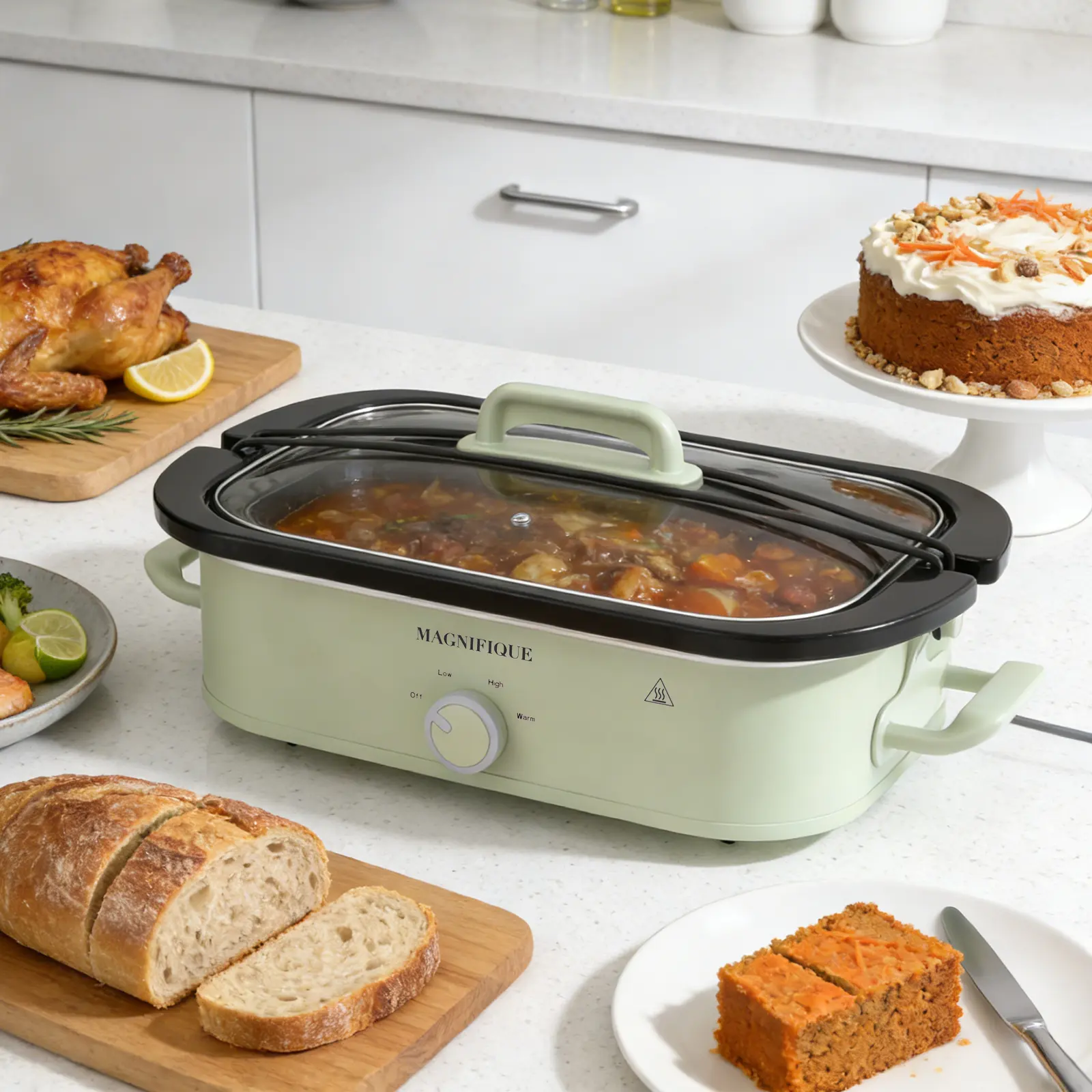 Magnifique 4-Qt Slow Cooker with Manual Warm Control, Dishwasher-Safe Crock Pot, Heating Function - Household Kitchen Appliance for Family Meals, Parties, Slow Cooker Meals (4qt for Parties)