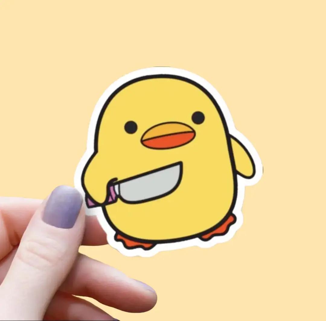 Funny Yellow Duck Meme Sticker – Cute Chaotic Duck Vinyl Decal, Waterproof Glossy for Laptop, Bottle & Car