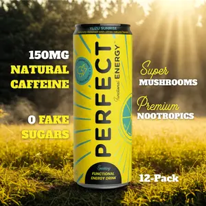 Perfect Energy Yuzu Sunrise 12-Pack - Functional Energy Drink with Citrus and Coconut - Clean Energy, Super Mushrooms, Nootropics - Sparkling Drink