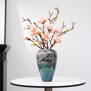 1 handmade Chinese ink vase with turquoise blue, dark green, gray, and black marble whirlpool - home, wedding, office decoration, hydroponic flowers, or artificial arrangement - modern or traditional interior decoration, wedding table decoration