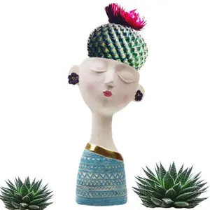 Cute Lady Head Planter, Face Flower Pot with Drainage Hole for Outdoor Succulent, Female Face Planters for Cactus Plants, Indoor Resin Lovely Girl Face Vases Flowerpot Home Centerpiece Decoration