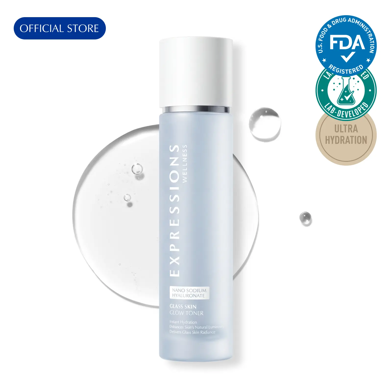 [EXPRESSIONS] 3.72 fl.oz Glass Skin Glow Toner Instant Hydrating & Brightening Essence Water 110mL Bifida Ferment Filtrate Nano-Hyaluronic Acid Alcohol-Free & Preservative-Free Crystal Morning Skincare Micro-ecological Barrier Repair, Smooth, Cotton Pads,