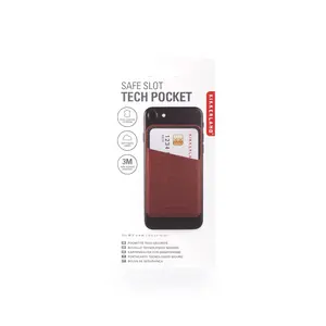 Kikkerland Safe Slot Tech Universal Phone Leather Pocket Card Holder Case 3M Adhesive