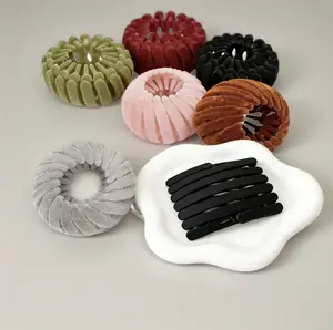 7PCS Bohemian Expandable Bird Nest Magic Hair Clips, Velvet & Hollow-Out Design Lazy Bun Ponytail Holders, Elegant Women Hair Styling Accessories for Daily Wedding & Festival Decor