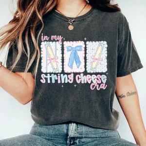 In My String Cheese Era T-shirt, Cute Coquette Bow Graphic Tee, Trendy Girl Dinner Aesthetic Shirt, Funny Mom Life Top