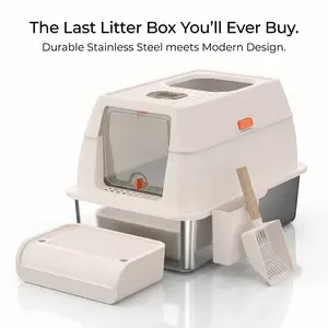 Stainless Steel Cat Litter Box - Odor-Free, Leak-Proof, Locking Pedal to Prevent Spillage, Ideal for Elderly Users