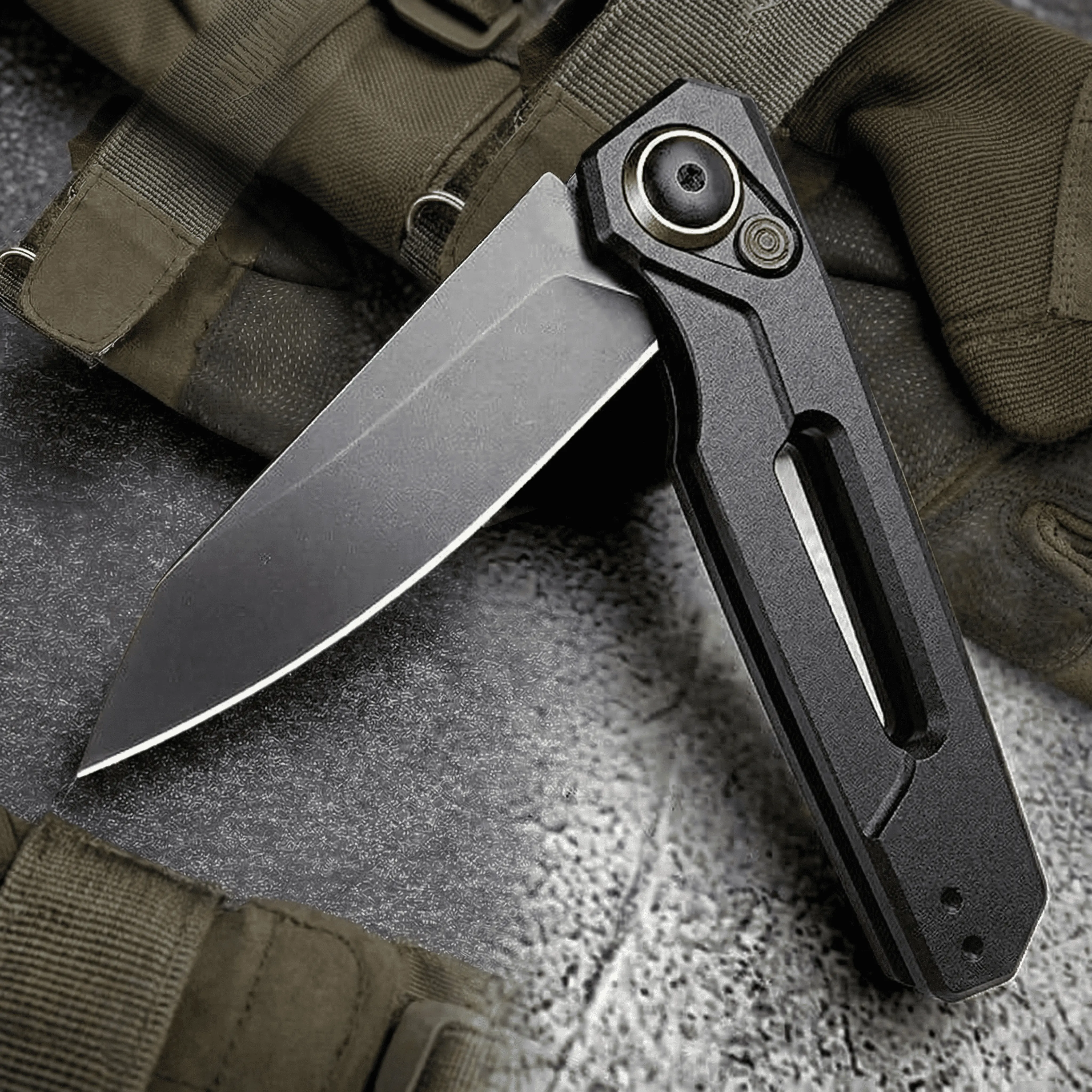 7550 Lightweight EDC Folding Pocket Knife, CPM154 Reverse Tanto Blade, One-Hand Button Lock, Aluminum Handle for Camping & Hiking