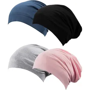 4 count Satin Lined Sleep Cap Slouchy Beanie  Hat for Women