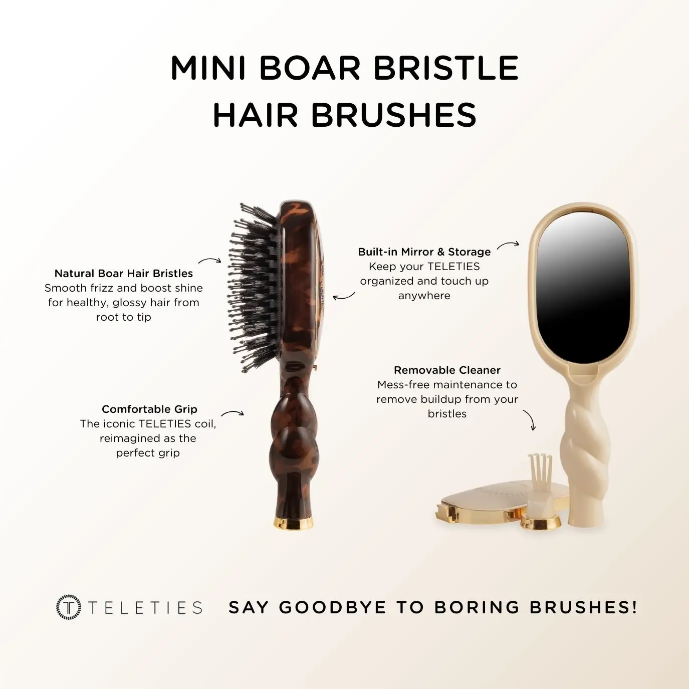 Mini Boar Bristle Hair Brush - Tortoise