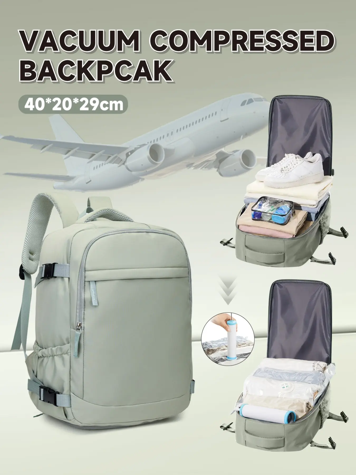 Wiz Air Cabin Bag 40*30*20Cm, Travel Organizer Set, Travel Luggage Vacuum  Compression Backpack with Vacuum Pump Set, Carry-On Hand Luggage Backpack,  Travel Lightweight Bag, Travel Bags - TikTok Shop