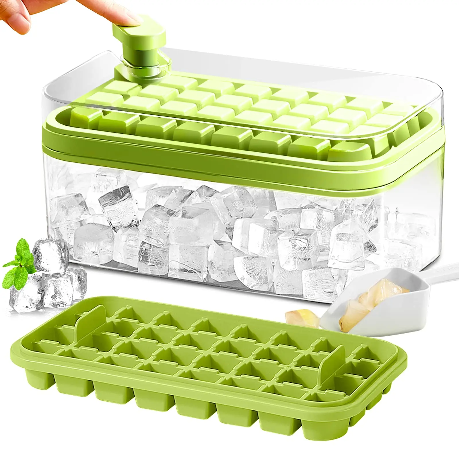 Ice Cube Tray with Lid & Storage Bin, 64-grid Ice Cube Mold, Ice Cubes Maker, Ice Molds, Ice Tray for Freezer, Kitchen Accessories, Bar Utensils, Home Supplies