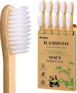 Daletu Bamboo Toothbrush Soft Bristle10-Pack, Biodegradable BPA Free Natural Toothbrush, Eco-Friendly, Wooden Organic Non-Plastic Travel Toothbrushes for Adults