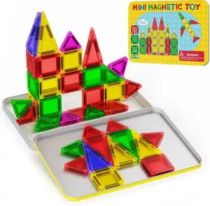 46PCS Mini Magnetic Tiles, Magnetic Tiles Travel Set with Case, STEM Educational Building Set Construction Toys for Kids Ages 3+, Portable Building Toys for Toddlers, Boys & Girls Birthday Gift