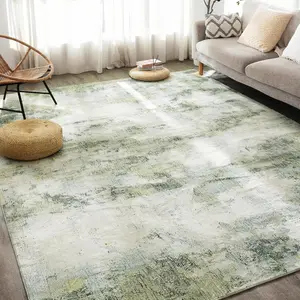 Carvapet 5 x 7 Large Green Rugs for Living Room Bedroom Dorm, 5x7FT Sage Green Modern Abstract Low Pile Carpet with Rubber Backing, Foldable, Non Slip Machine Washable Area Rug