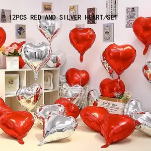 Heart Shaped Balloon Set, 12 Sets Romantic Balloon Set, Balloon Decoration for Birthday Wedding Party, Party Supplies, Balloon Garland