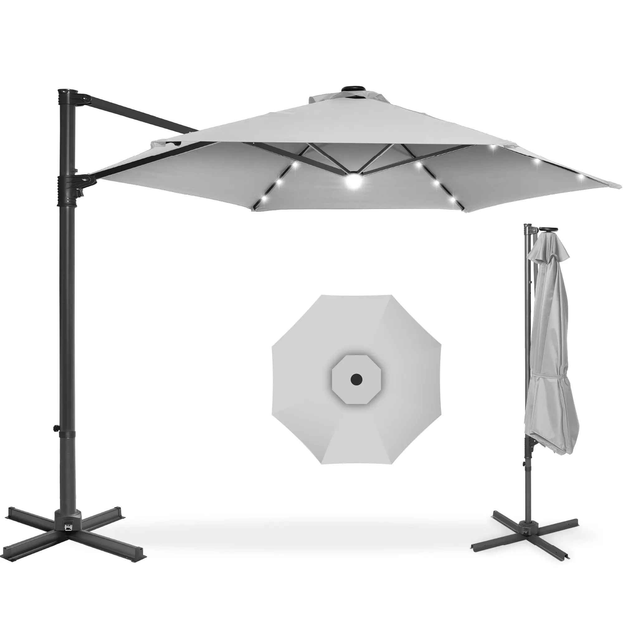 Best Choice Products 10ft 360° Rotating Cantilever Easy Auto Open Patio Umbrella w/ Solar LED Lights