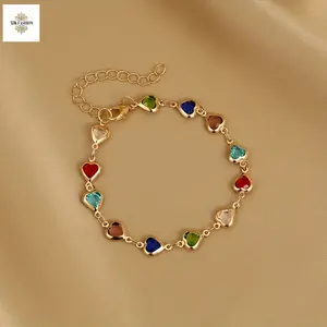 Colorful Shiny Cube Heart Design Bracelet Delicate Beaded Jewelry for Girls Daily Party Festival Gifts Heart Shaped wristband golden jade bracelet in brick