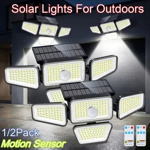 (2 Packs) Solar Outdoor Lights 2500LM 210LED SecurityLights,3 Heads Dimmable SpotLights with 3Modes,IP65 Waterproof, Outdoor Lighting Modern, Solar Flood Lights