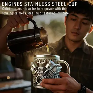 V8 Engine Exclusive Travel Portable Coffee Mug, 15 Oz Thickened Stainless Steel, Car Enthusiast Engine Shaped Cup, Durable & Stylish Design, Drinkware