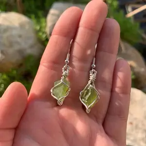 Peridot Earrings, Natural Crystal Earrings, Raw Peridot Dangles, August Birthstone, Peridot jewelry, Crystal Gift, Birthstone Earrings